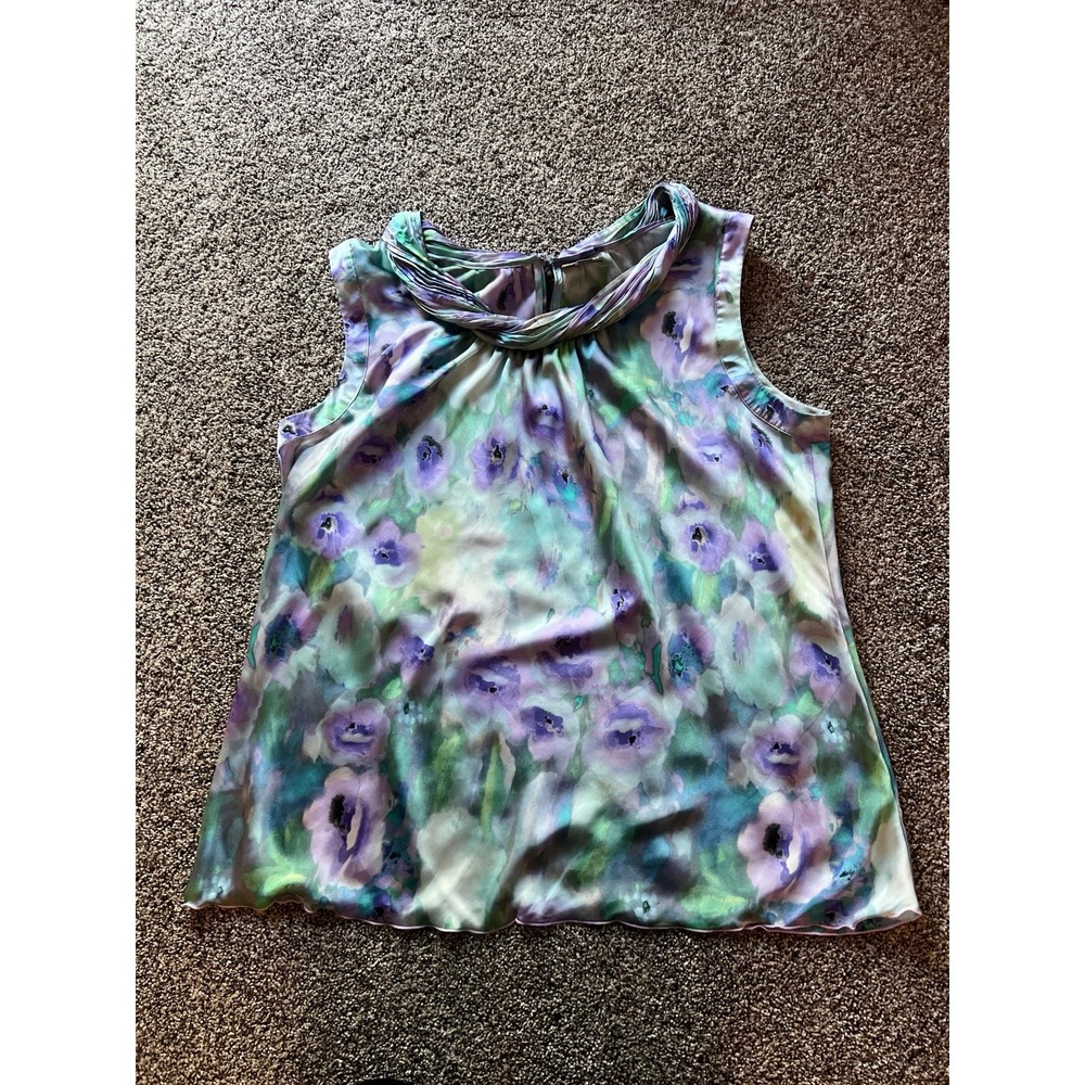 Roz & Ali Women's Purple/Green floral sleeveless‎ blouse size 2X